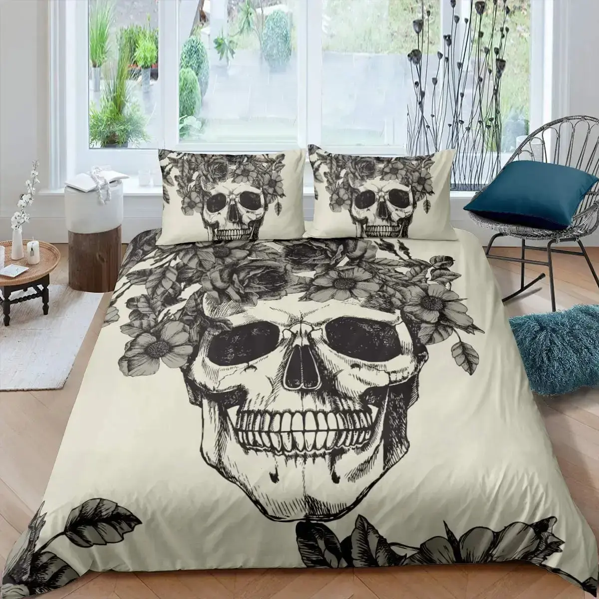 Gothic Bettwaesche Set Mit Sugar Skull Design 3 Teilig