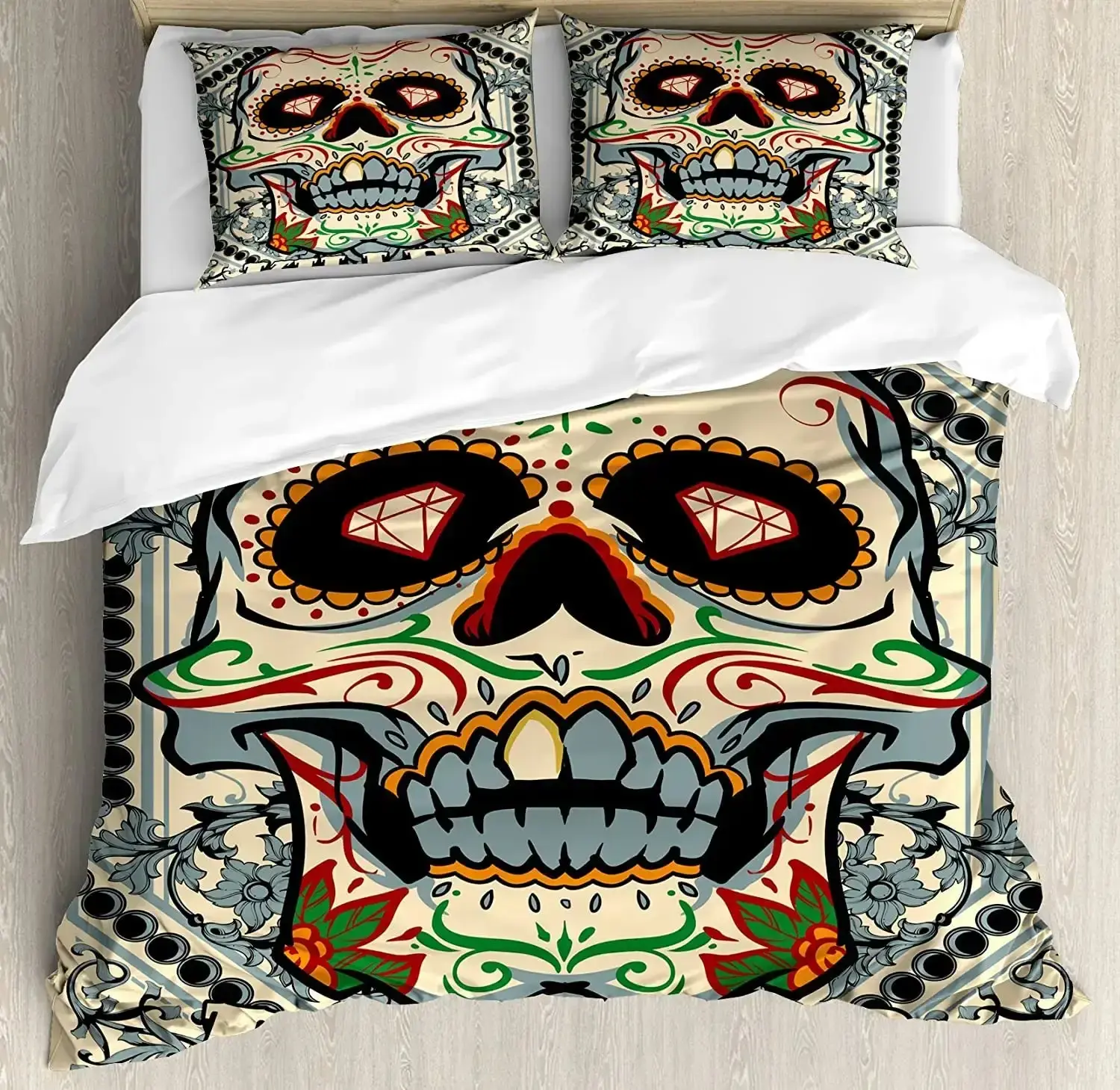 Gothic Bettwaesche Set Mit Sugar Skull Design 3 Teilig