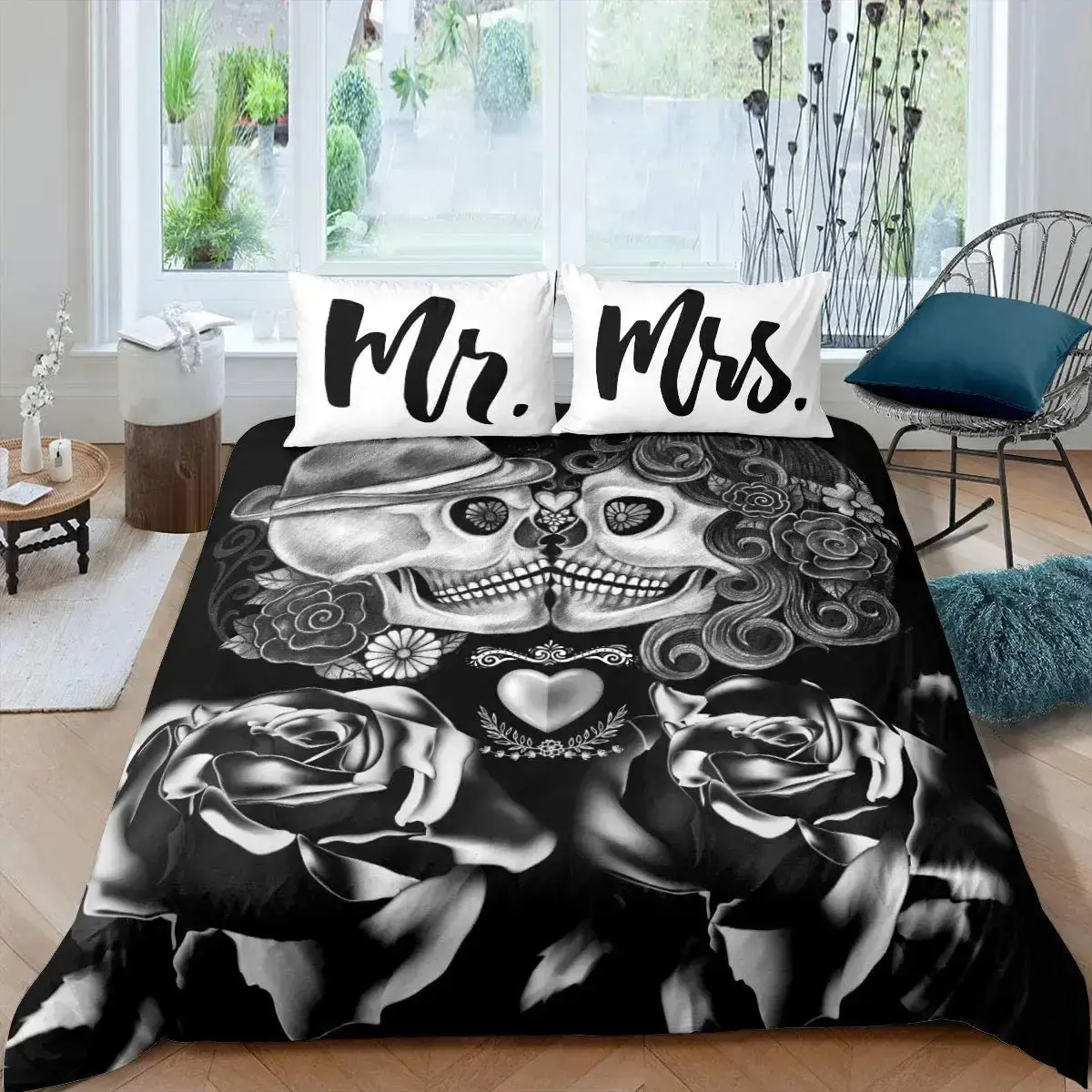 Gothic Bettwaesche Set Mit Sugar Skull Design 3 Teilig