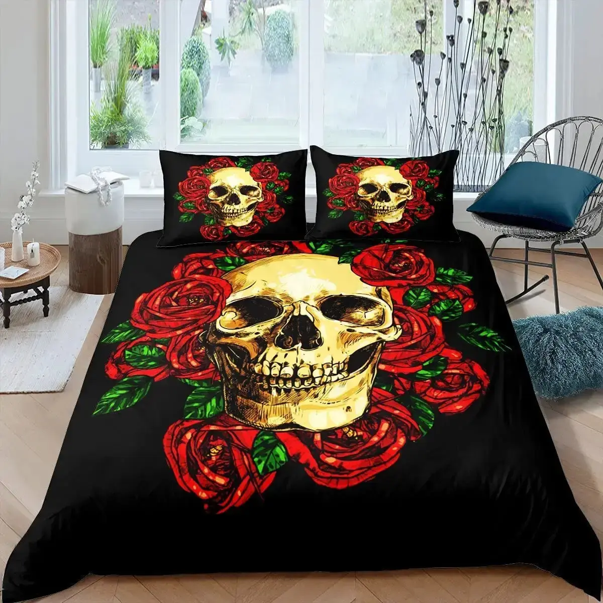 Gothic Bettwaesche Set Mit Sugar Skull Design 3 Teilig