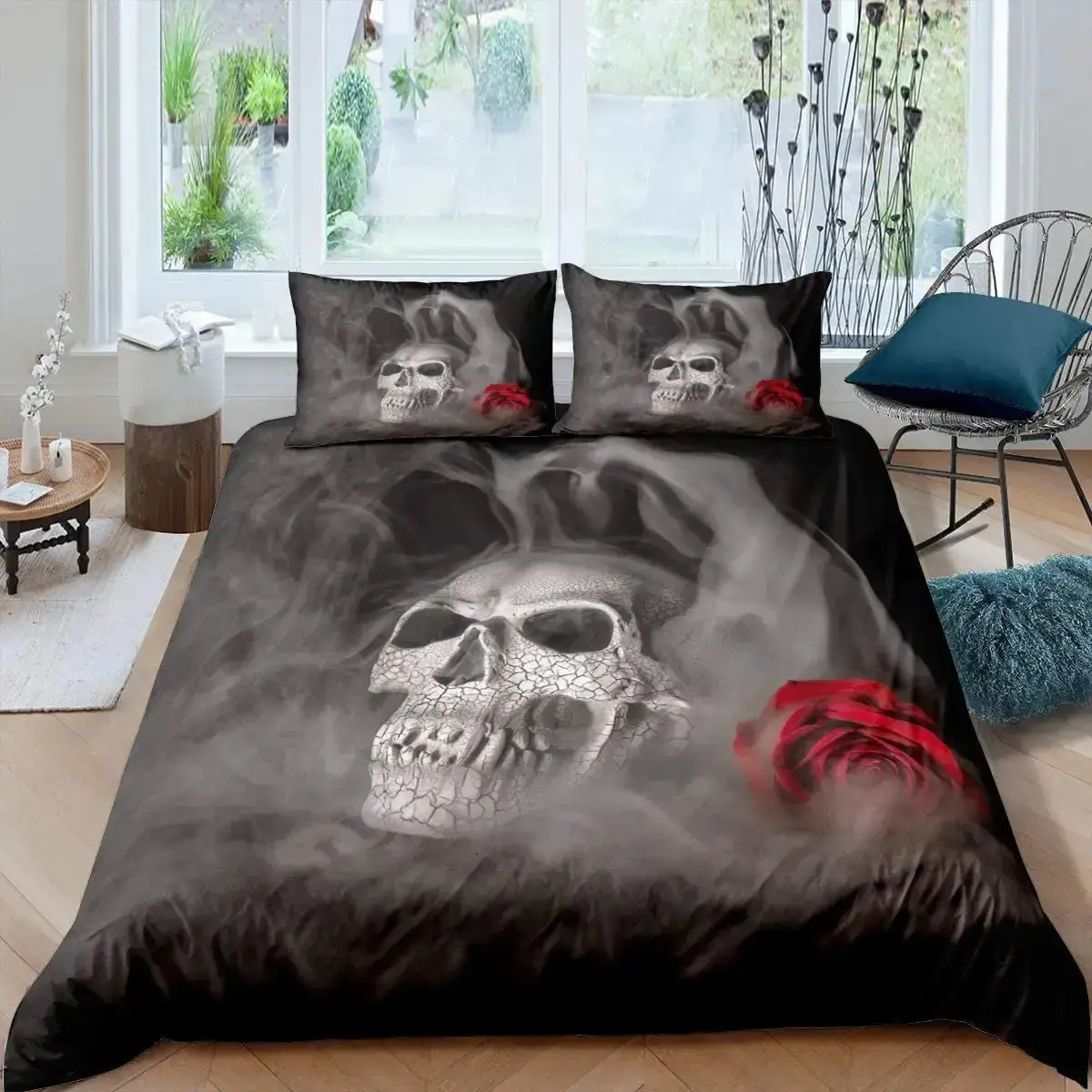 Gothic Bettwaesche Set Mit Sugar Skull Design 3 Teilig