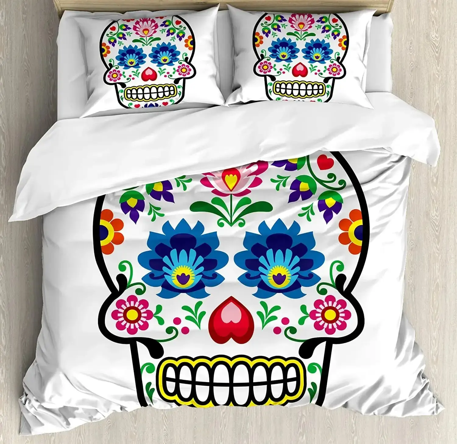 Gothic Bettwaesche Set Mit Sugar Skull Design 3 Teilig