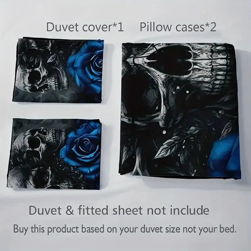 Gothic Bettwaesche Set Mit Totenkopf 038 Blauer Rose 3 Teilig
