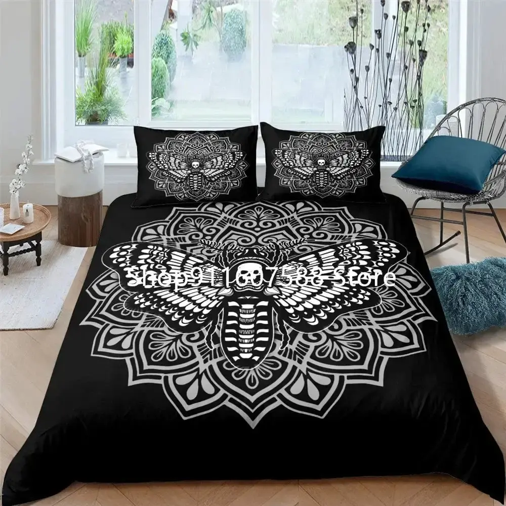Gothic Bettwaesche Set Mit Totenkopf 038 Schmetterling Motiv