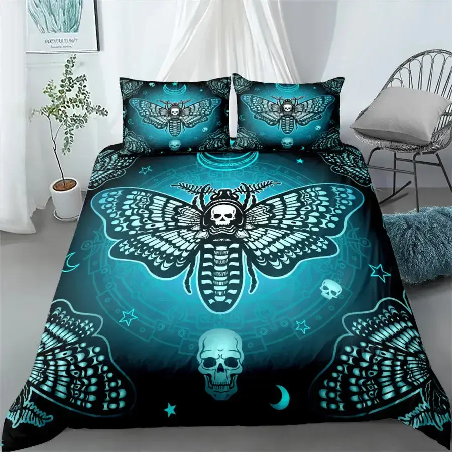 Gothic Bettwaesche Set Mit Totenkopf 038 Schmetterling Motiv