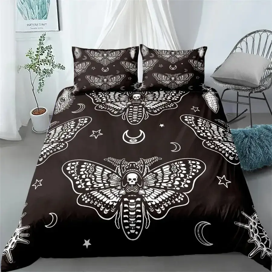 Gothic Bettwaesche Set Mit Totenkopf 038 Schmetterling Motiv