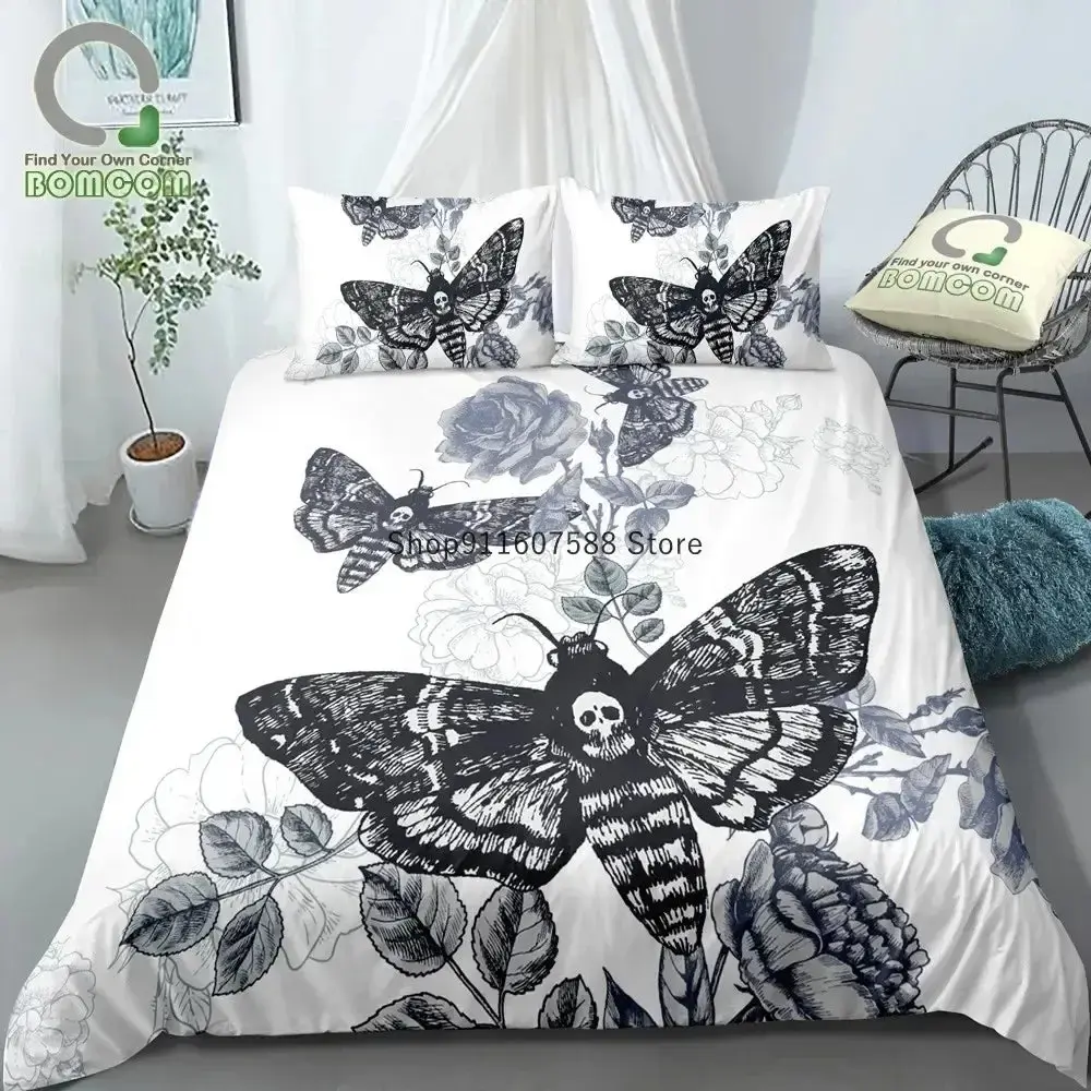 Gothic Bettwaesche Set Mit Totenkopf 038 Schmetterling Motiv