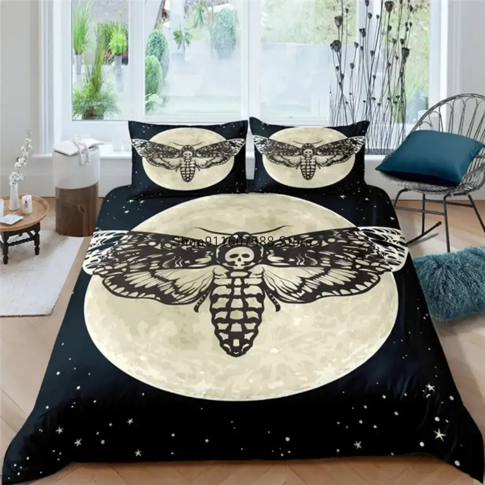 Gothic Bettwaesche Set Mit Totenkopf 038 Schmetterling Motiv