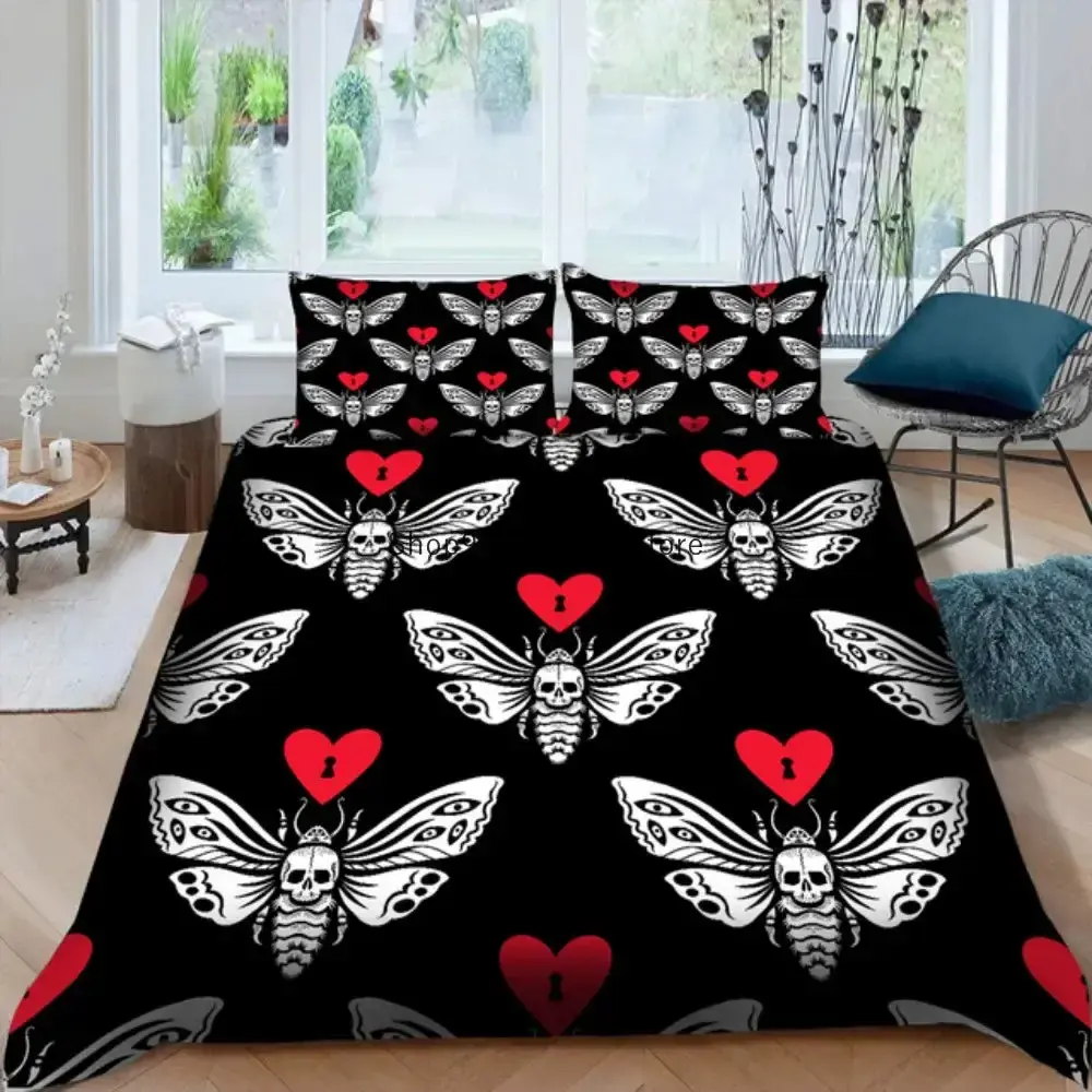 Gothic Bettwaesche Set Mit Totenkopf 038 Schmetterling Motiv