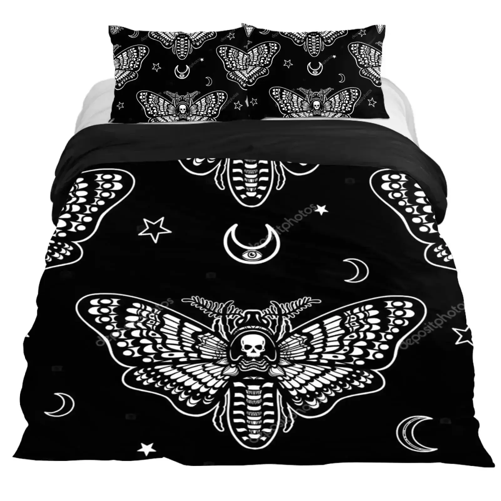 Gothic Bettwaesche Set Mit Totenkopf Satanisches Design