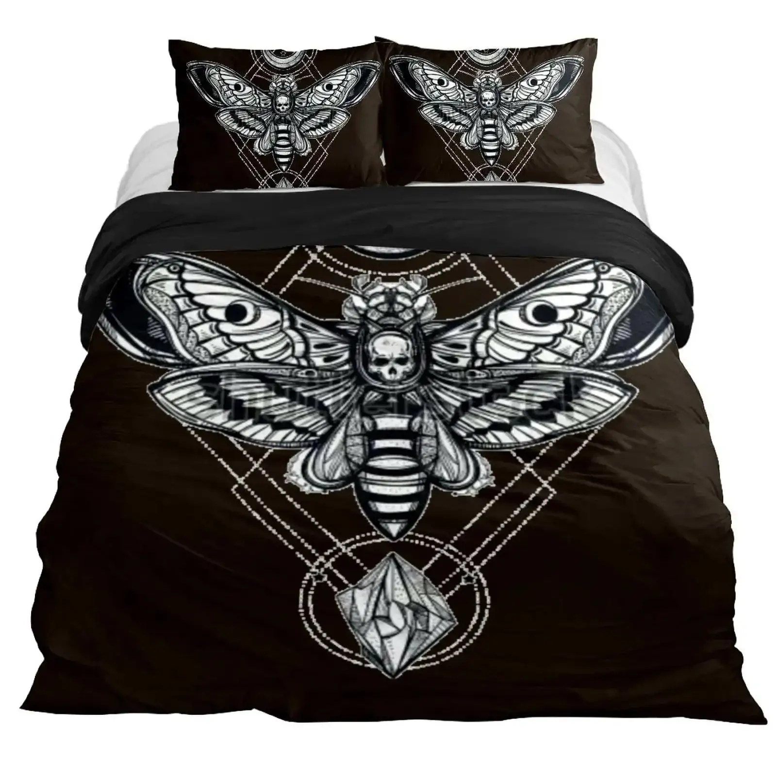 Gothic Bettwaesche Set Mit Totenkopf Satanisches Design