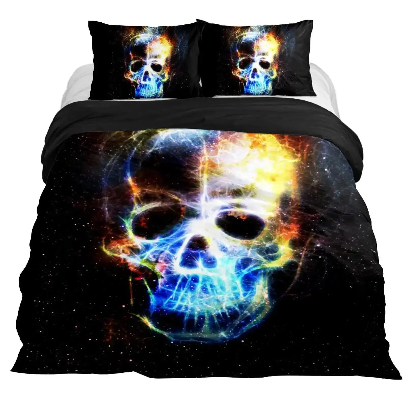Gothic Bettwaesche Set Mit Totenkopf Satanisches Design