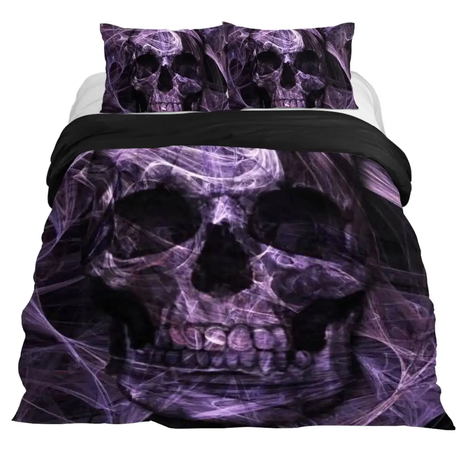 Gothic Bettwaesche Set Mit Totenkopf Satanisches Design