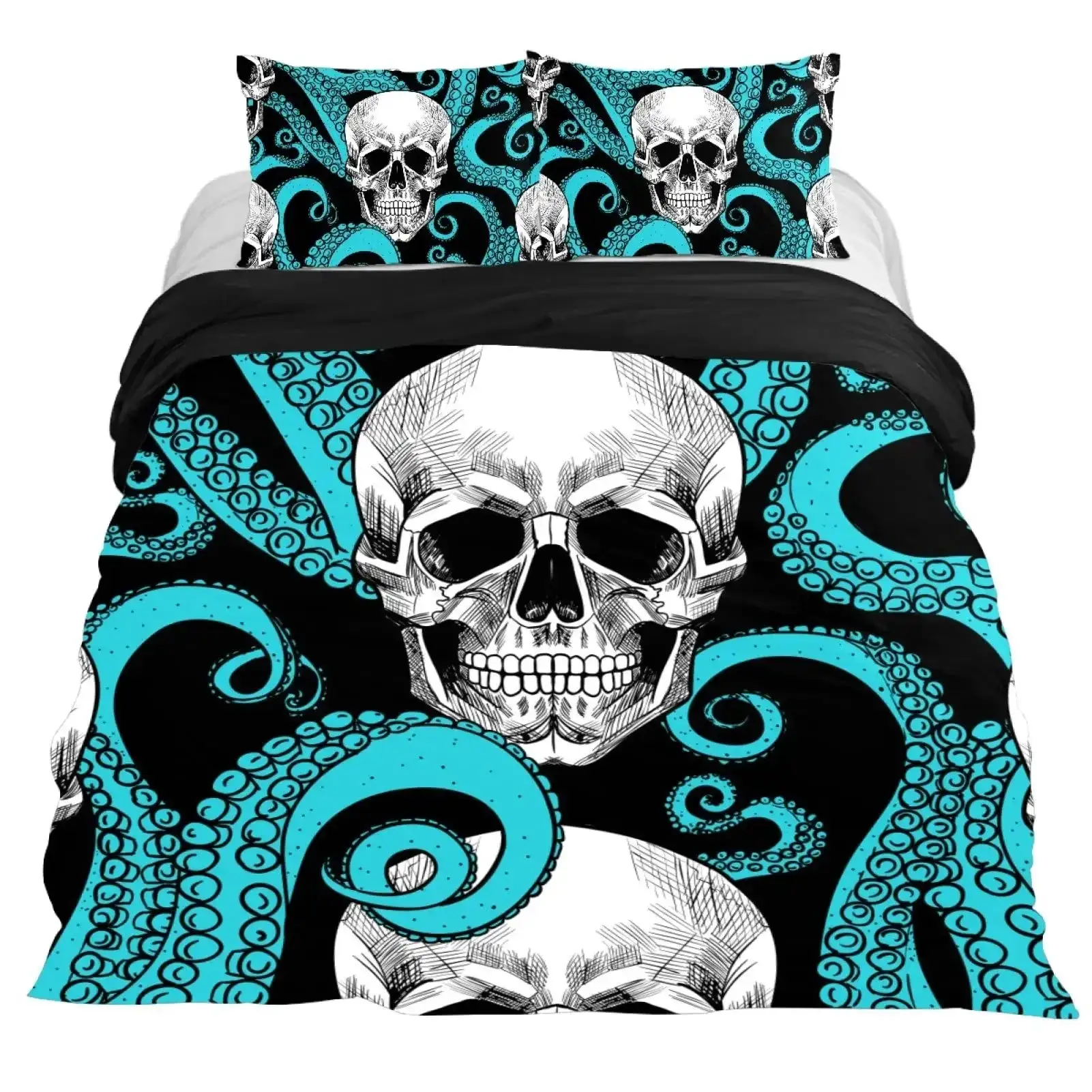 Gothic Bettwaesche Set Mit Totenkopf Satanisches Design