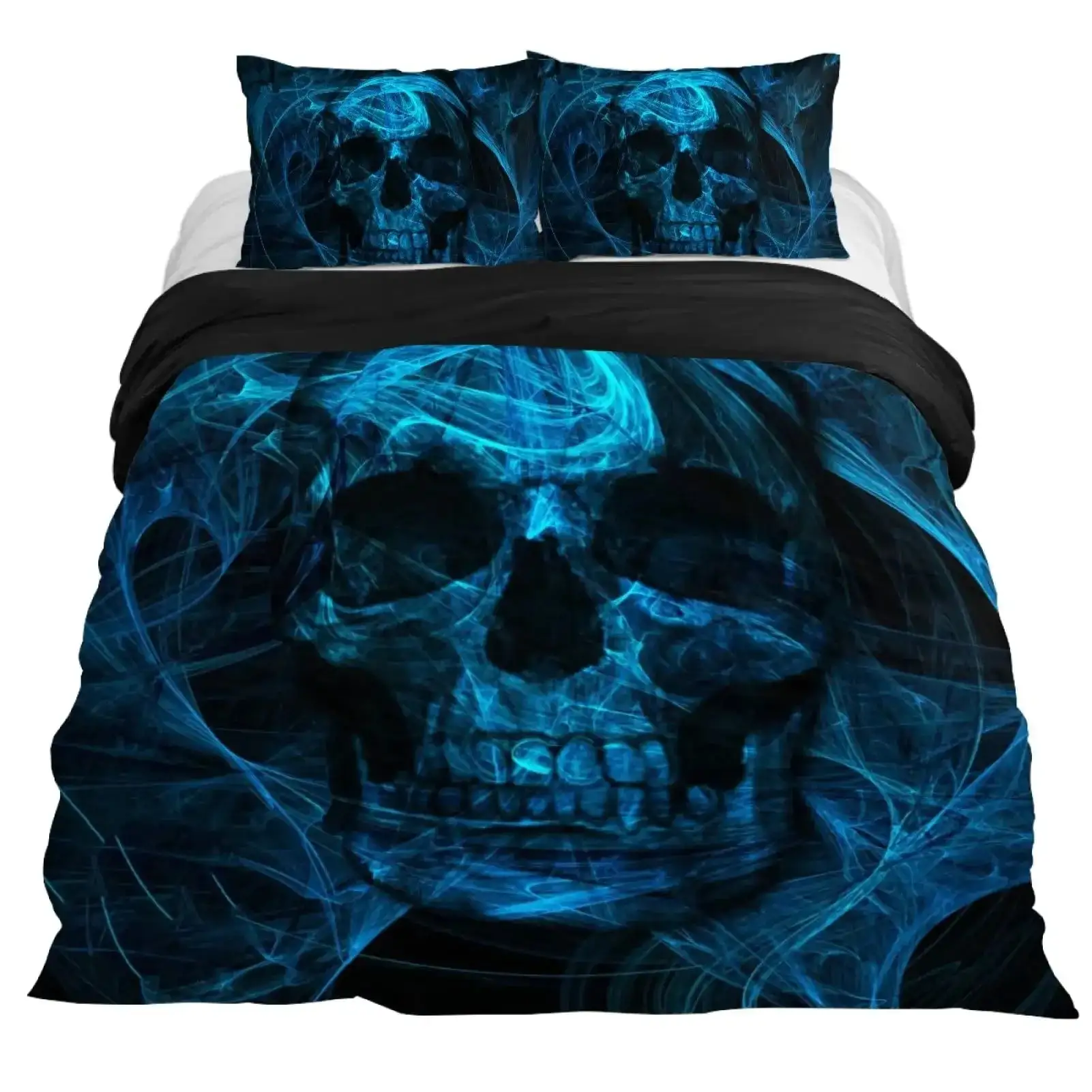 Gothic Bettwaesche Set Mit Totenkopf Satanisches Design