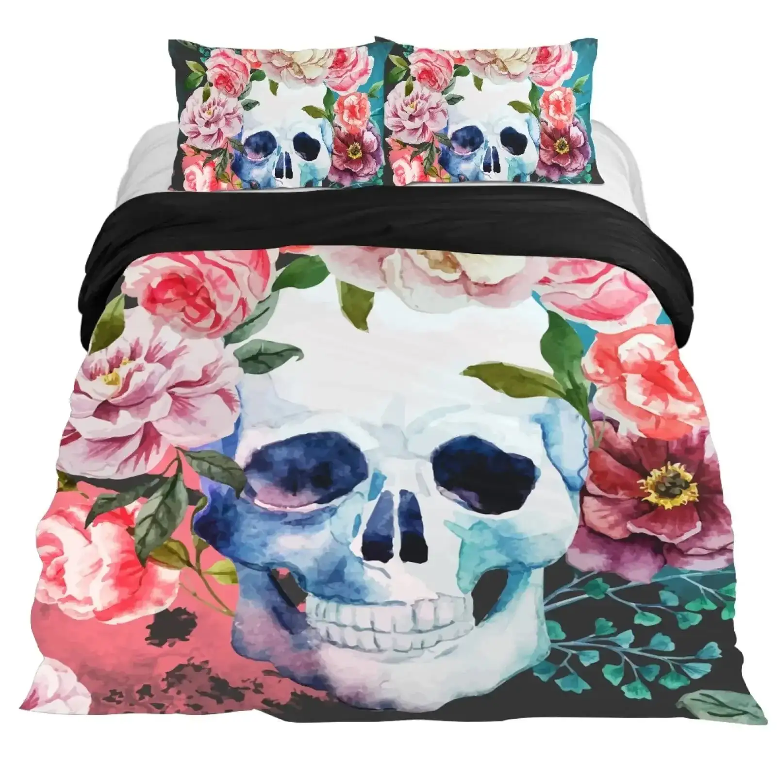 Gothic Bettwaesche Set Mit Totenkopf Satanisches Design