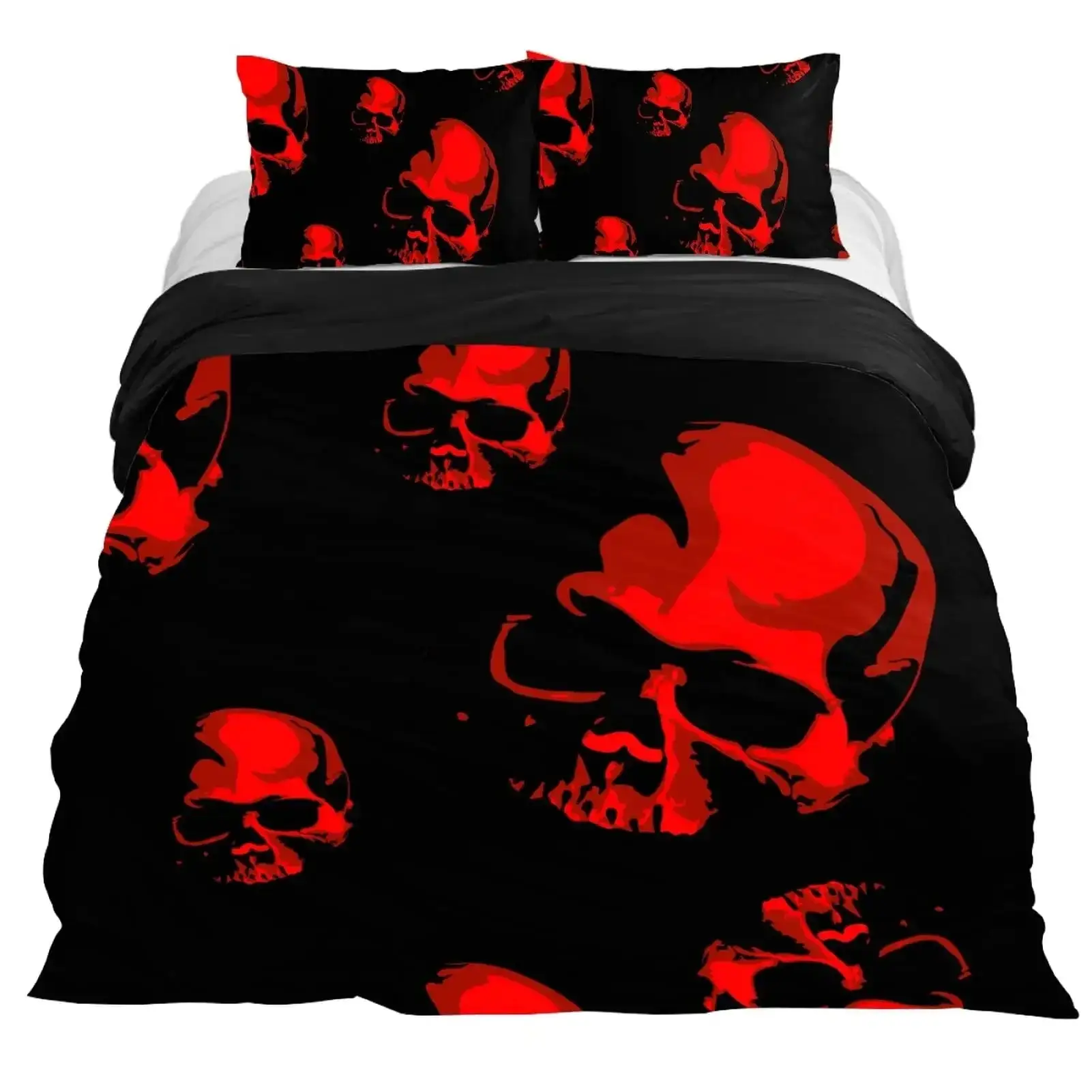 Gothic Bettwaesche Set Mit Totenkopf Satanisches Design