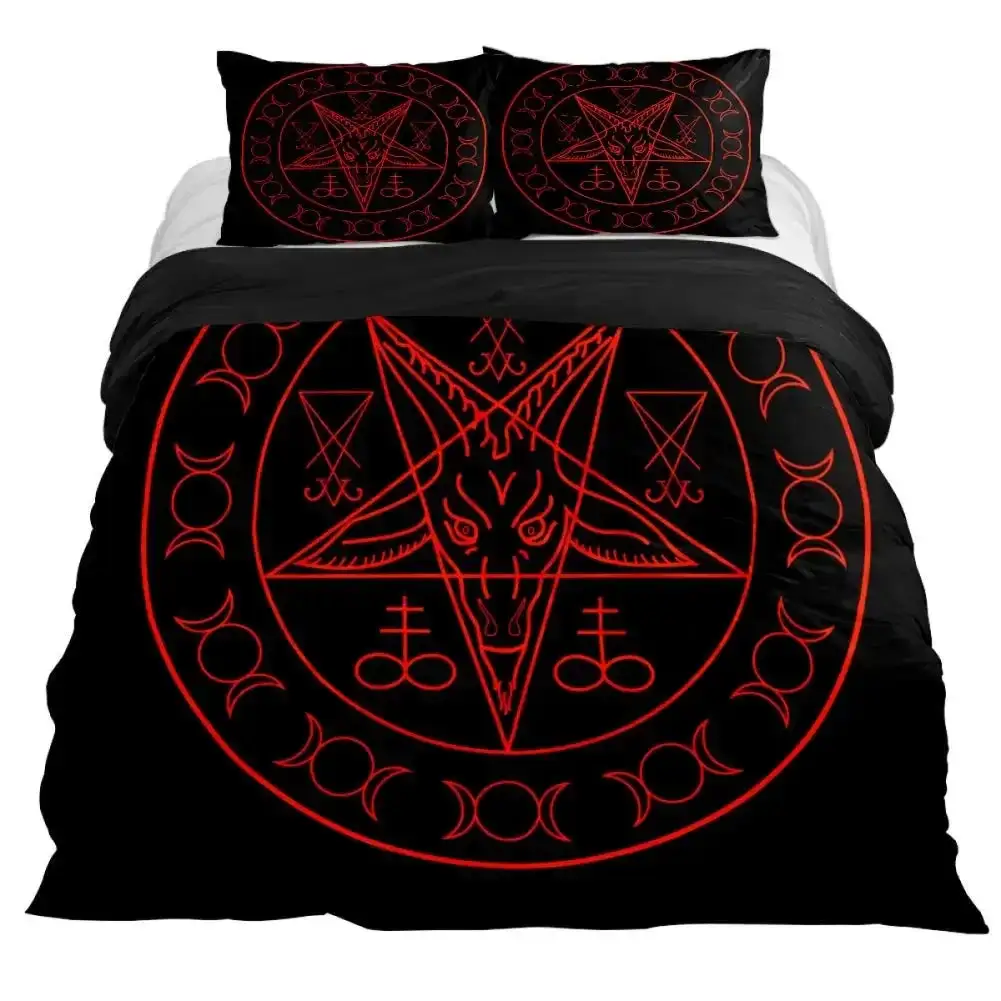 Gothic Bettwaesche Set Mit Totenkopf Satanisches Design