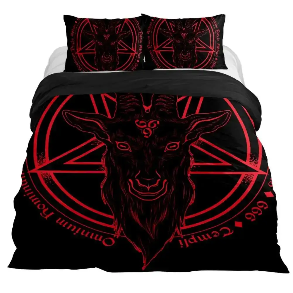Gothic Bettwaesche Set Mit Totenkopf Satanisches Design