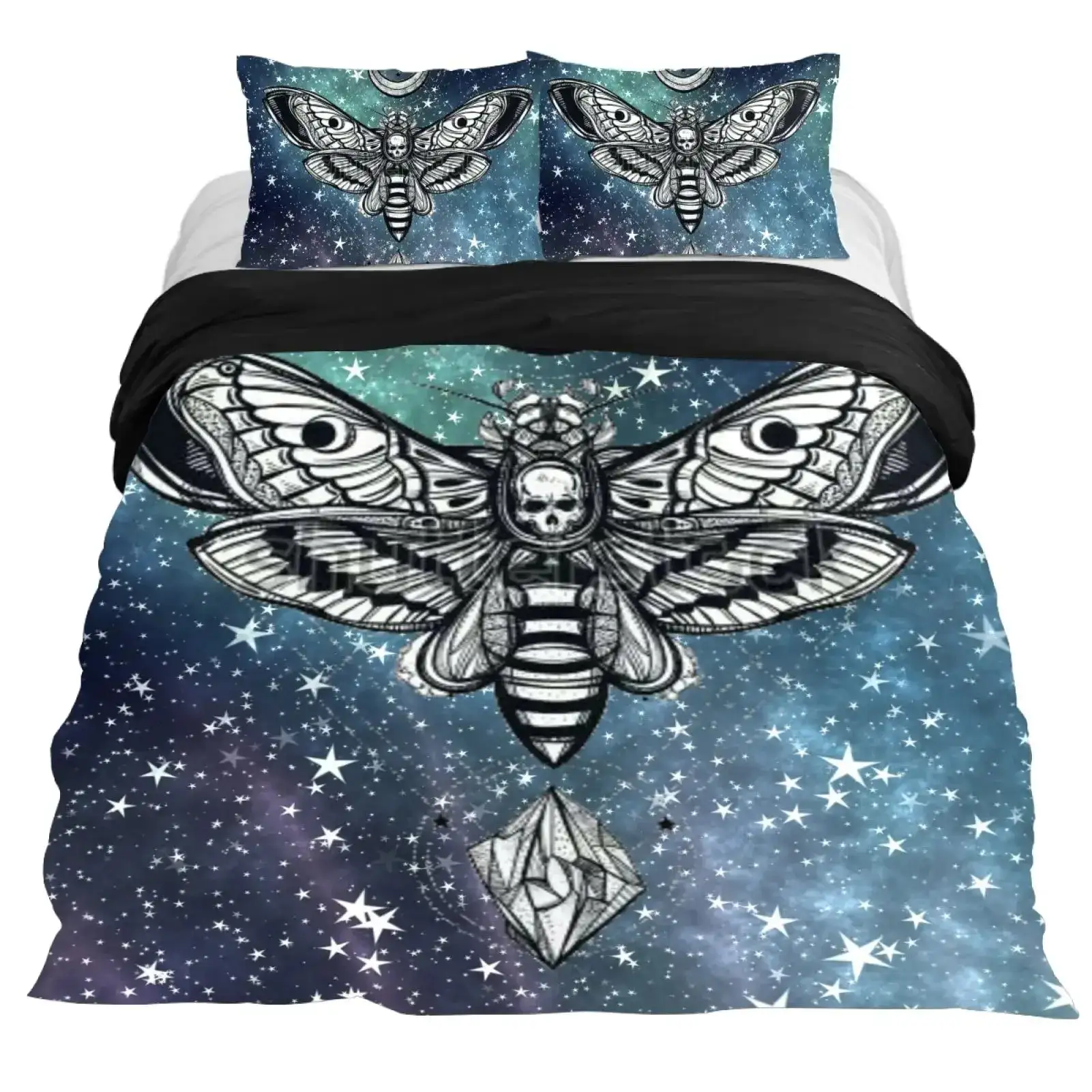Gothic Bettwaesche Set Mit Totenkopf Satanisches Design