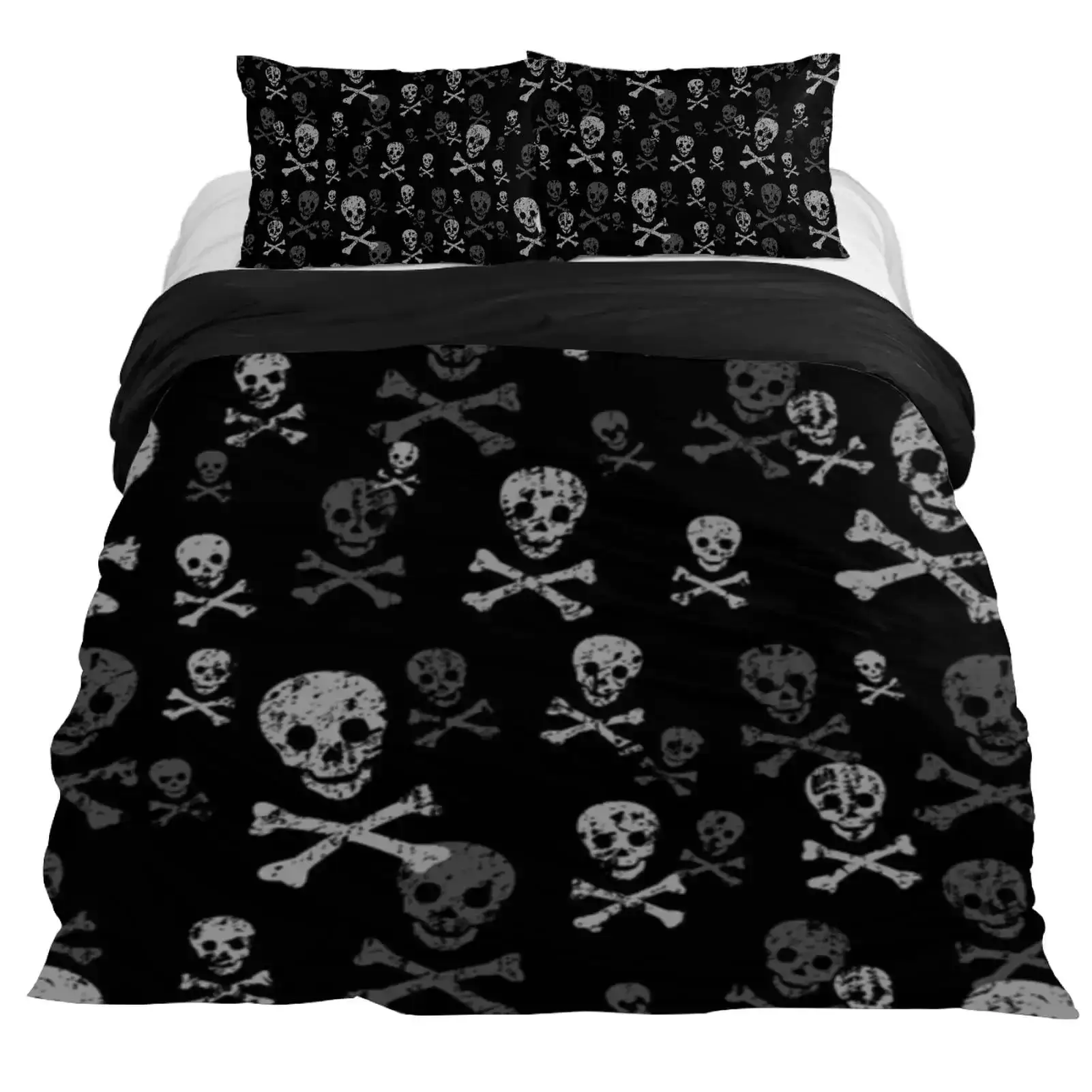 Gothic Bettwaesche Set Mit Totenkopf Satanisches Design