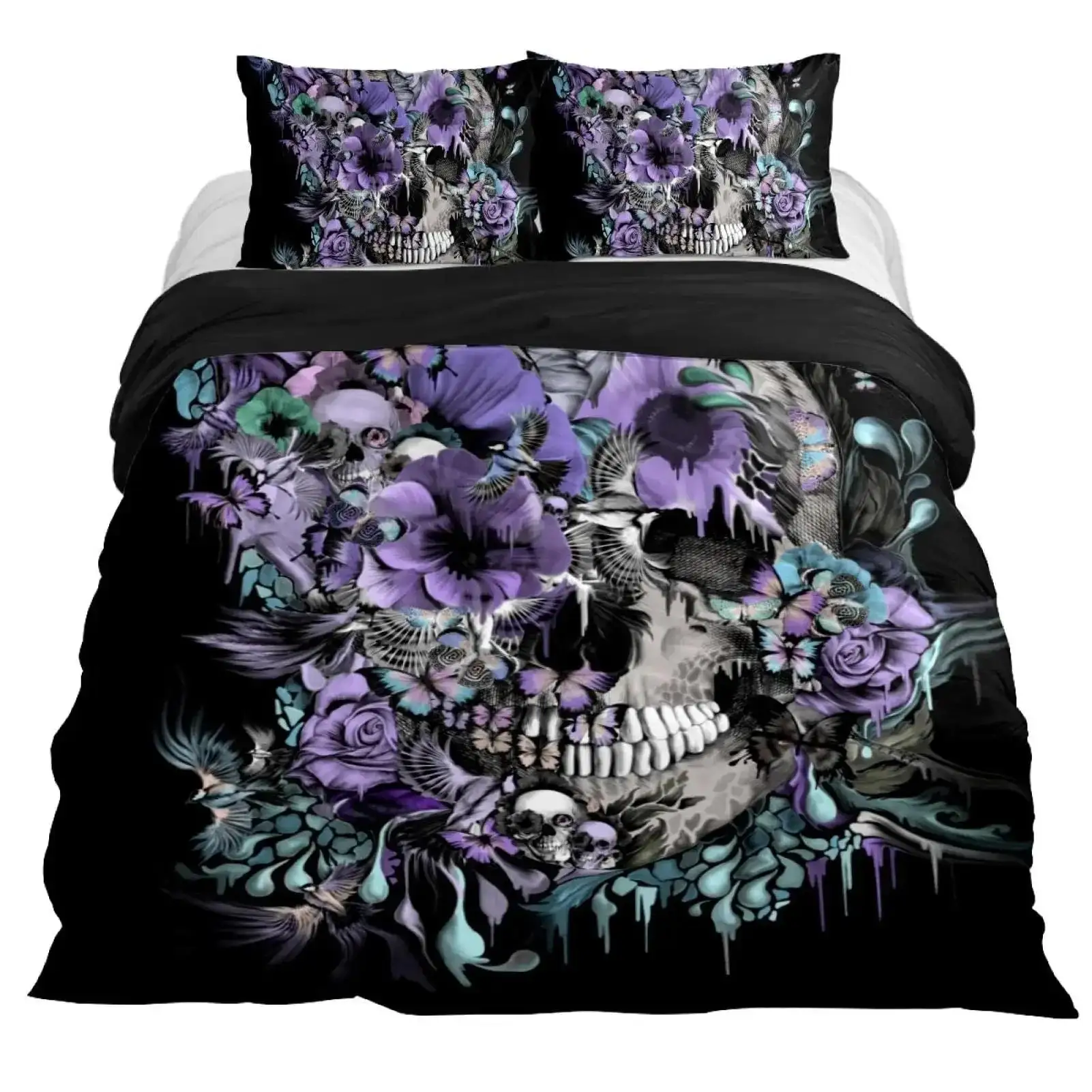 Gothic Bettwaesche Set Mit Totenkopf Satanisches Design