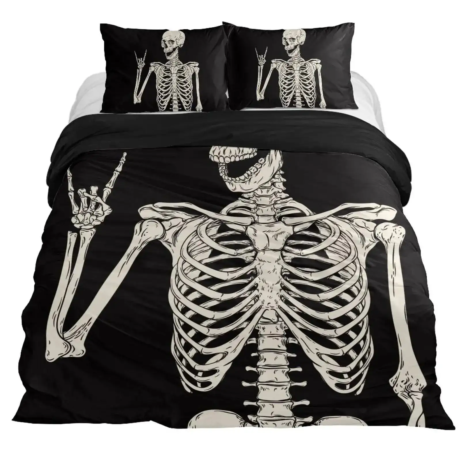 Gothic Bettwaesche Set Mit Totenkopf Satanisches Design