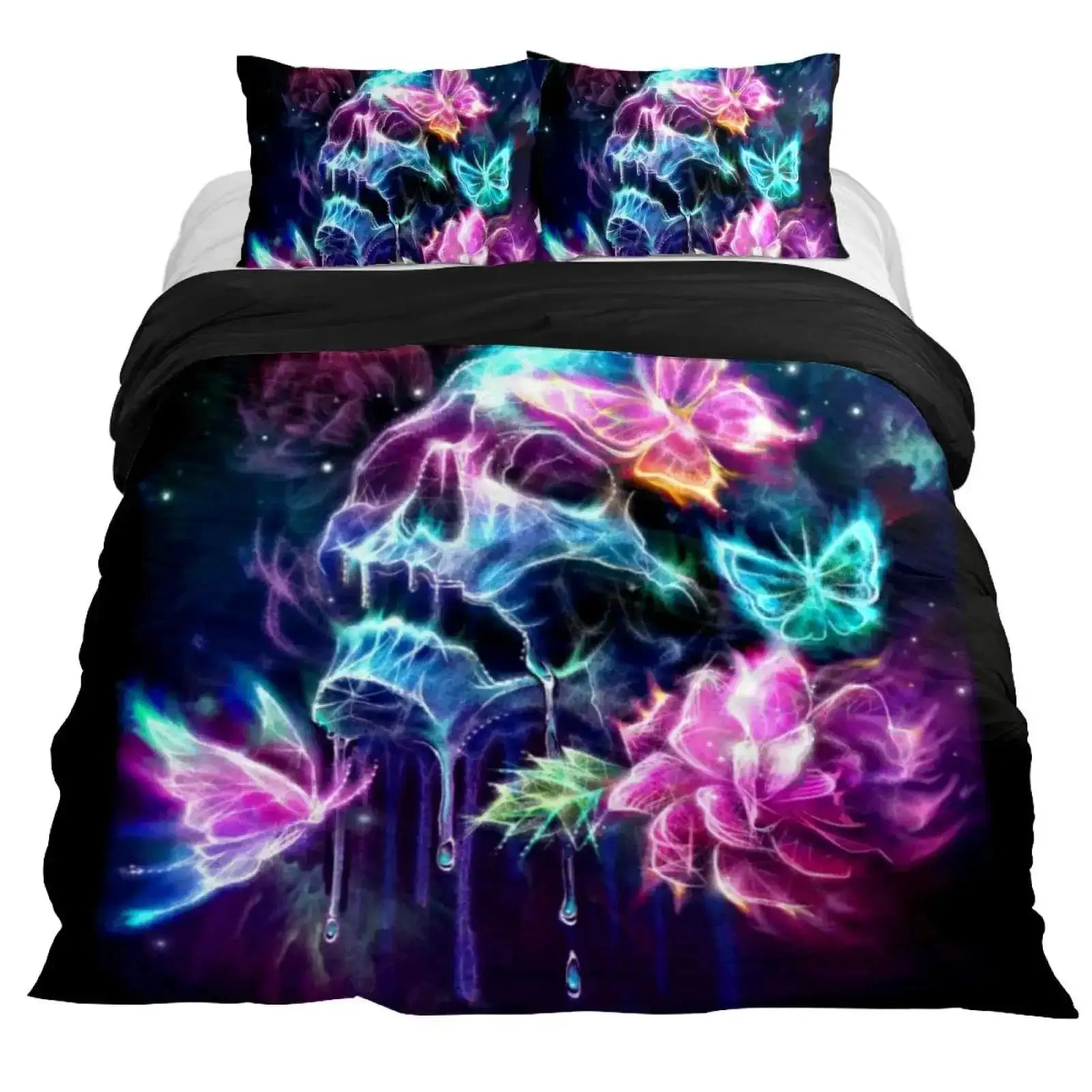 Gothic Bettwaesche Set Mit Totenkopf Satanisches Design