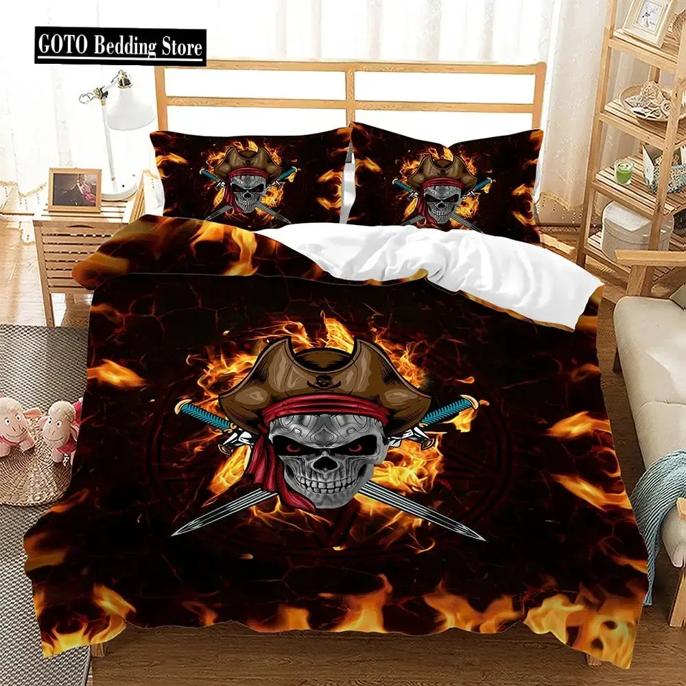 Gothic Bettwaesche Set Mit Totenkopf Und Roten Rosen