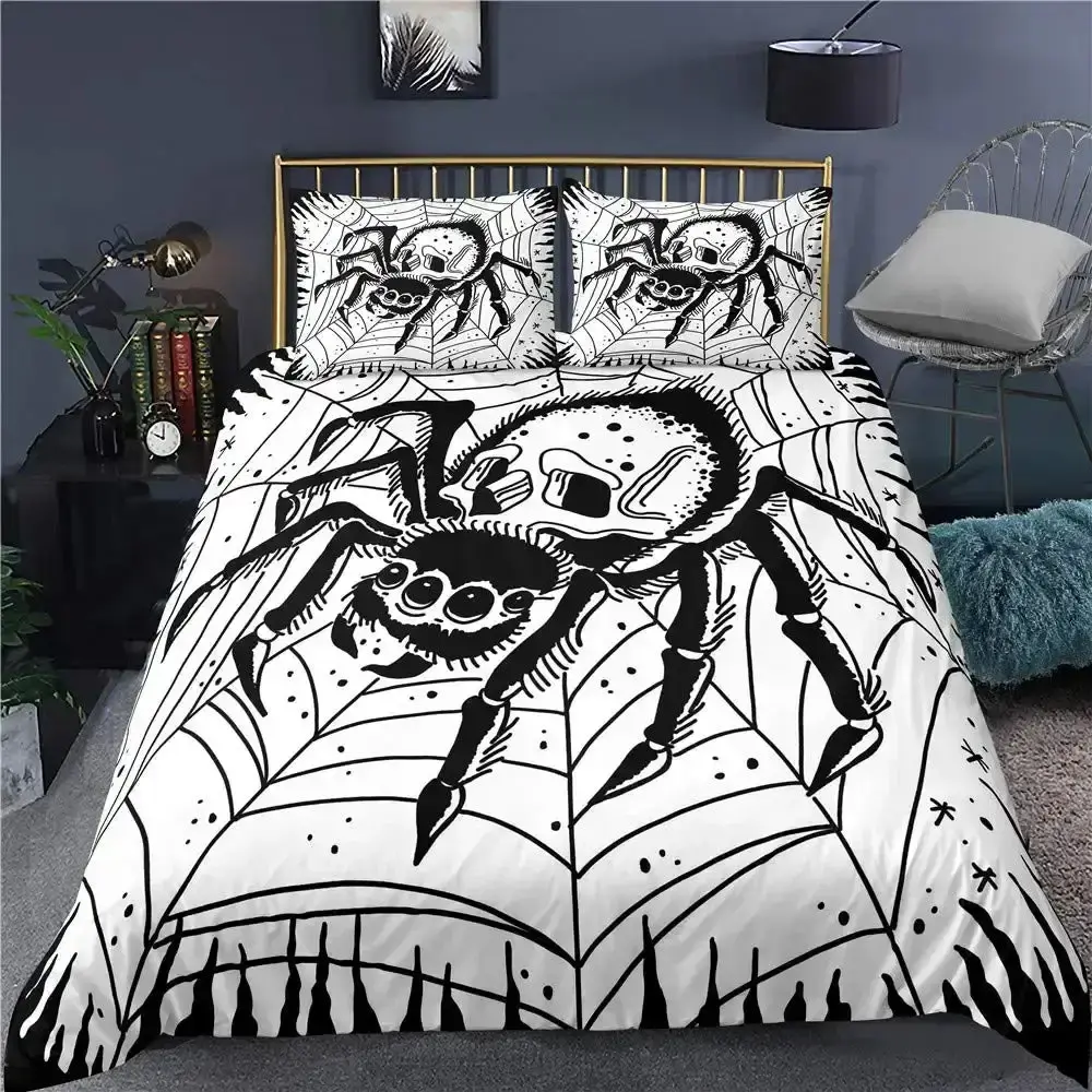 Gothic Halloween Bettwaesche Set Grau Mit Baum Motiv