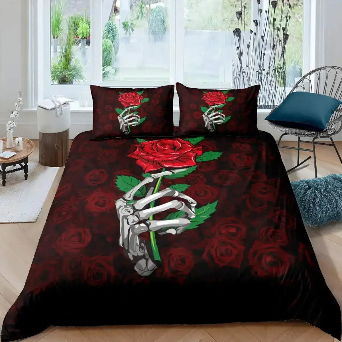Gothic Halloween Bettwaesche Set Grau Mit Baum Motiv