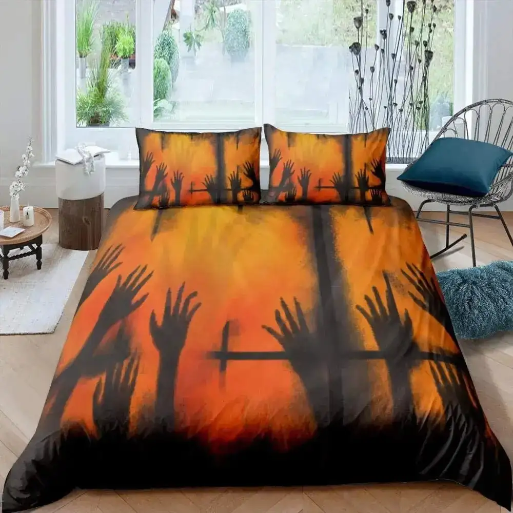 Gothic Halloween Bettwaesche Set Grau Mit Baum Motiv
