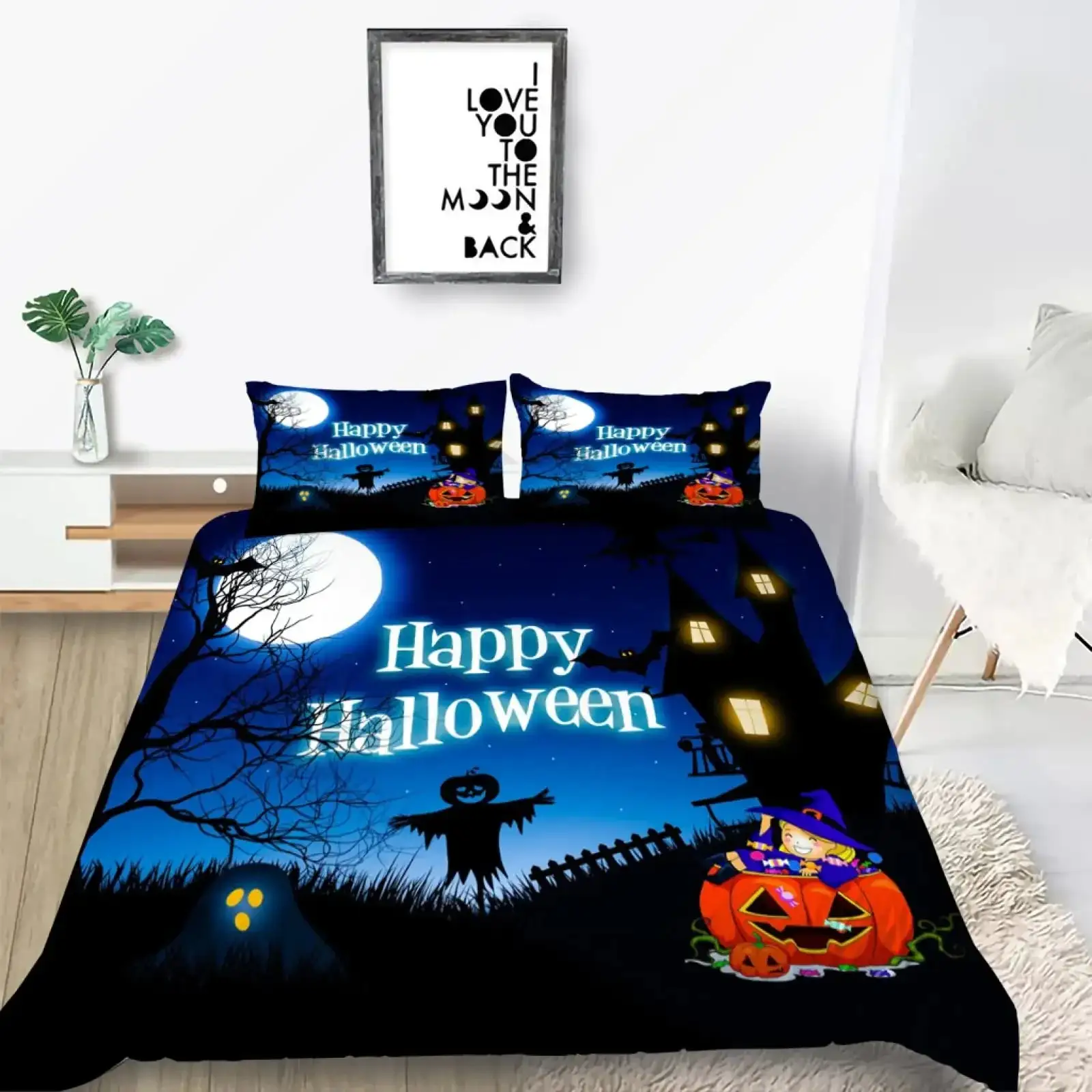 Gothic Halloween Bettwaesche Set Grau Mit Baum Motiv