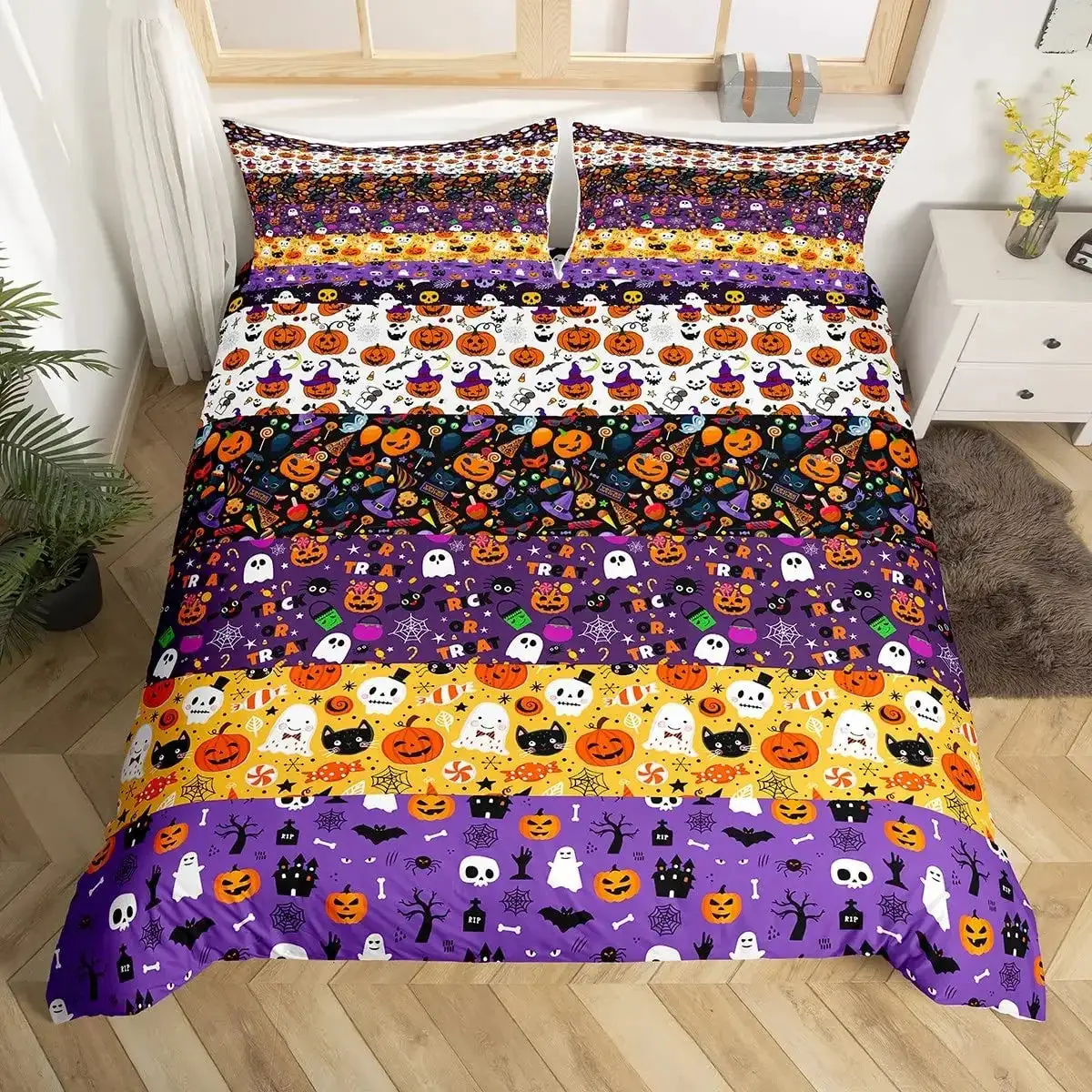 Gothic Halloween Bettwaesche Set Grau Mit Baum Motiv
