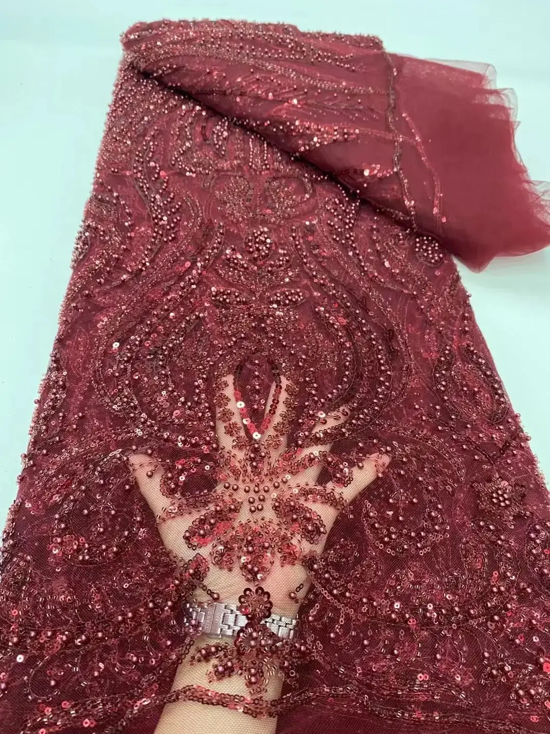 Gothic Mesh Spitze Stoff Mit Pailletten 5 Yards Naehen 038 Basteln Unisex