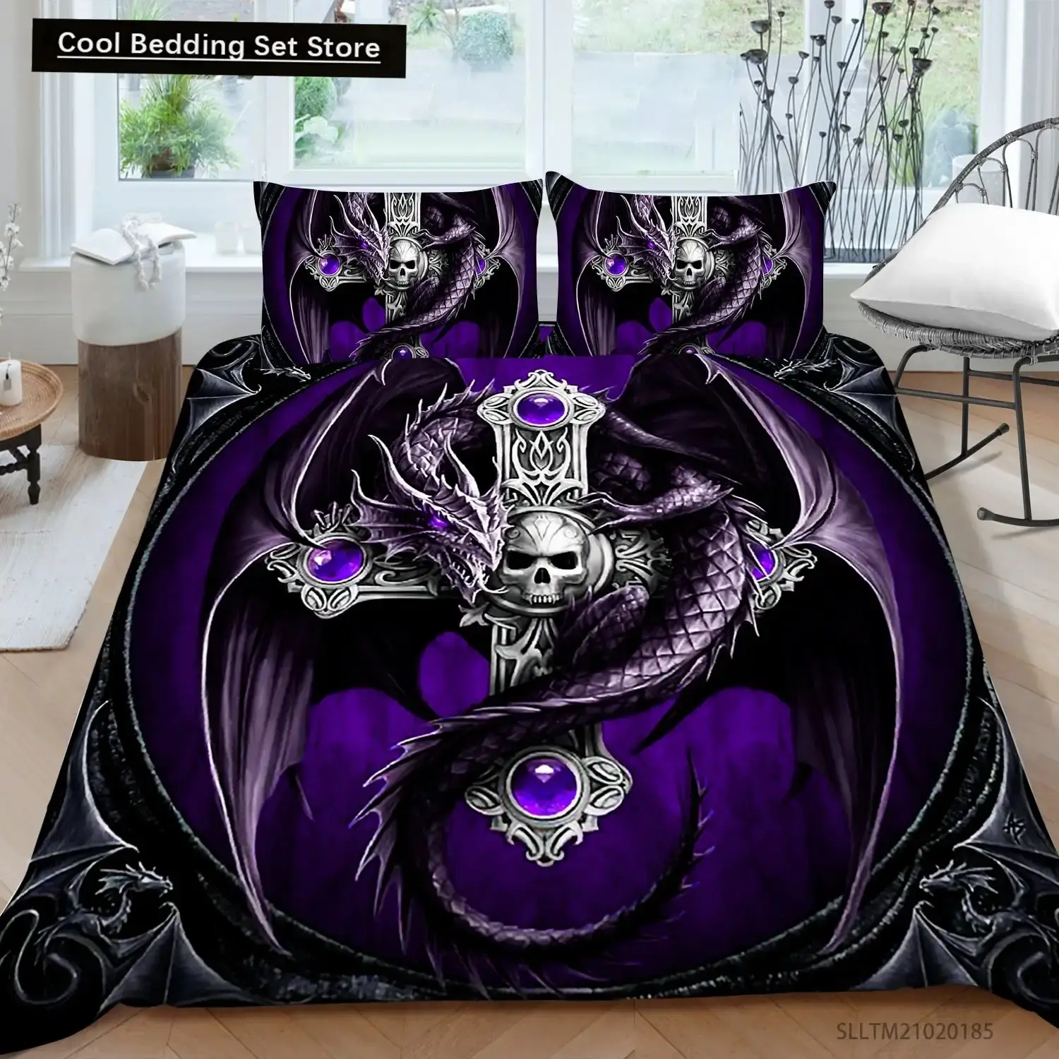 Gothic Skelett Bettwaesche Set Mit Totenkopf Fuer Halloween
