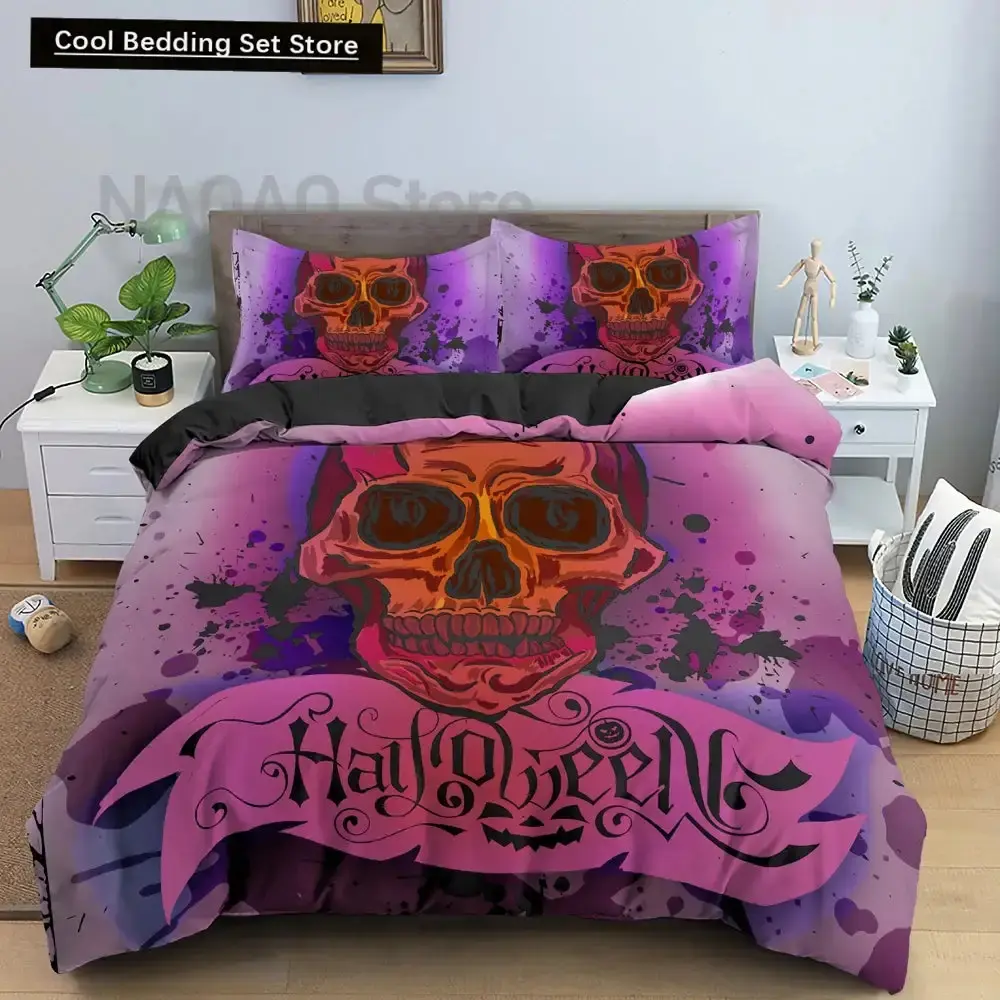 Gothic Skelett Bettwaesche Set Mit Totenkopf Fuer Halloween