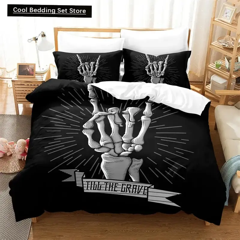 Gothic Skelett Bettwaesche Set Mit Totenkopf Fuer Halloween