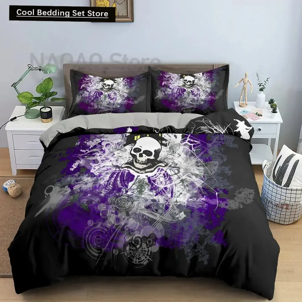 Gothic Skelett Bettwaesche Set Mit Totenkopf Fuer Halloween
