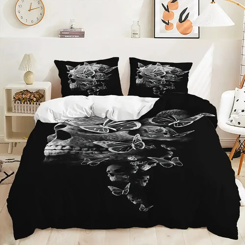 Gothic Skull Bettwaesche Set Fuer Einzel Und Doppelbetten