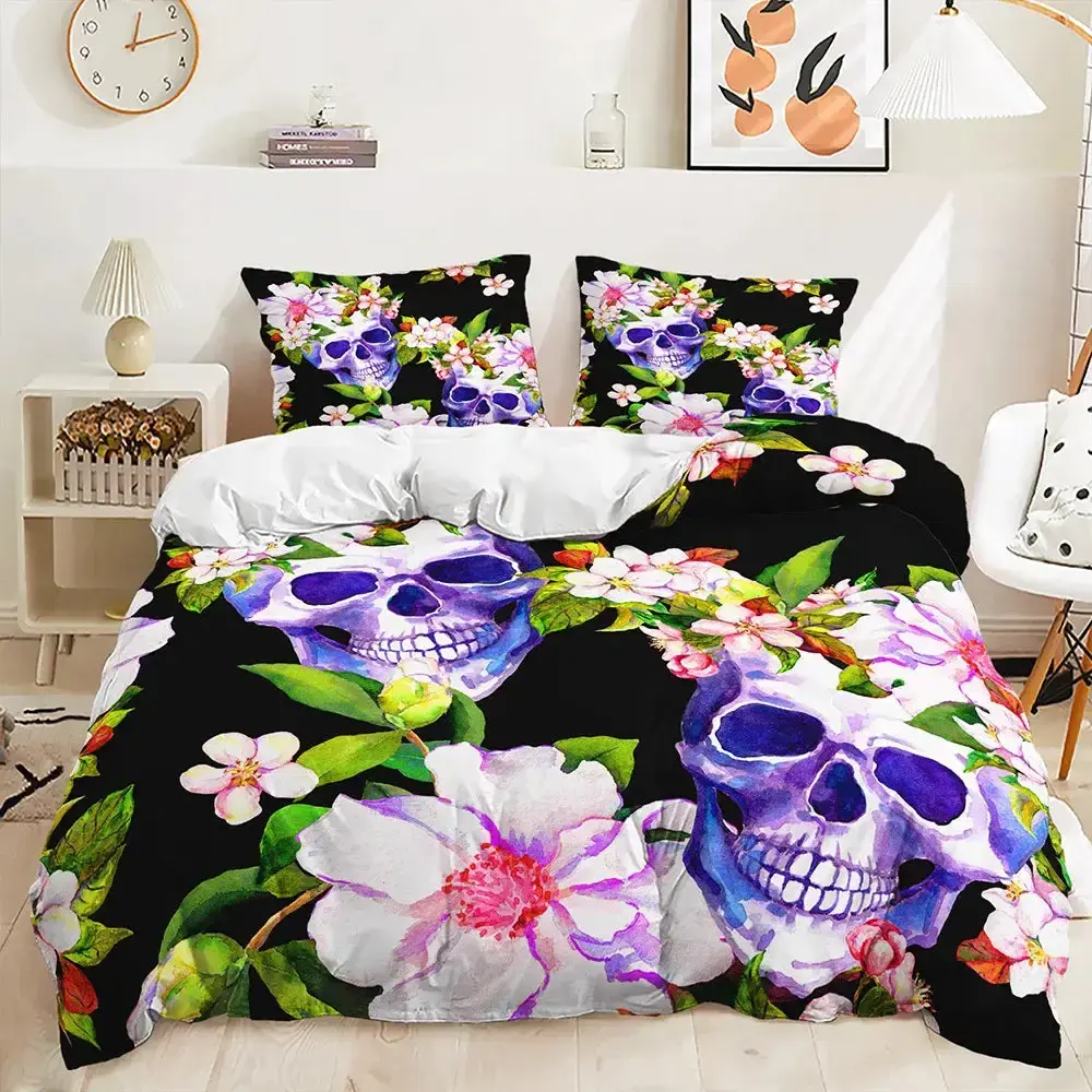 Gothic Skull Bettwaesche Set Fuer Einzel Und Doppelbetten