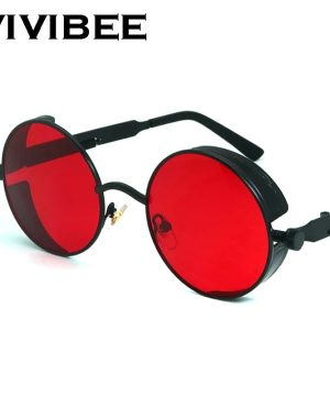 VIVIBEE Gothic Steampunk Sonnenbrille Retro Rund Herren Damen