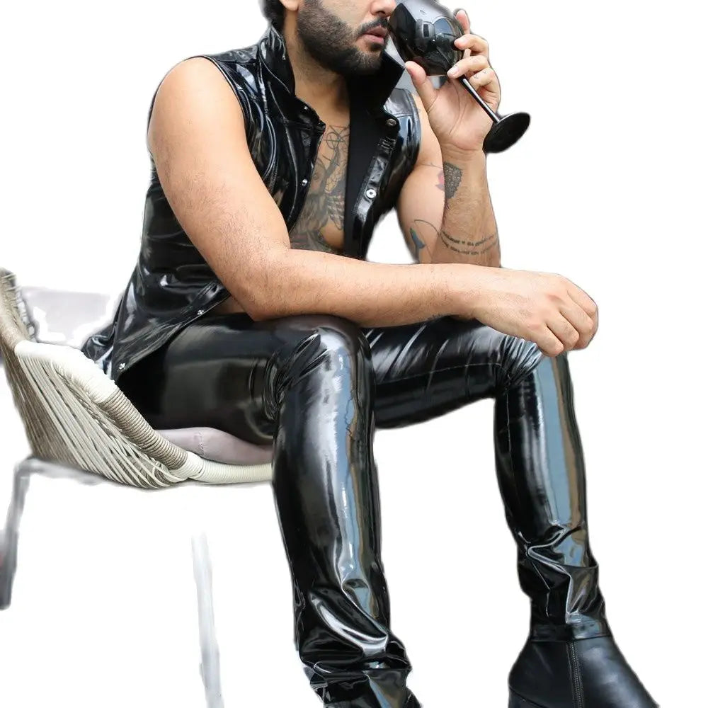 Gothic Wet Look PVC Hose – Glänzende Clubwear Herren – Bild 2