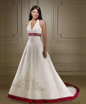 Gothic Brautkleid A-Linie Weiß und Blau mit Stickerei