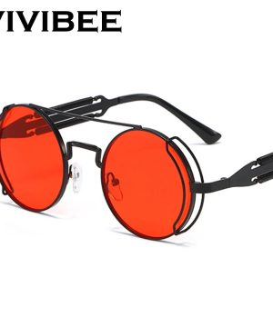 VIVIBEE Gothic Steampunk Sonnenbrille Rund UV400 Herren Damen