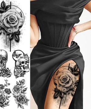 Gothic Temporäre Tattoos Schwarzrose Totenkopf für Damen
