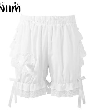 Damen Gothic Vintage Kürbis-Shorts mit Rüschen & Spitze