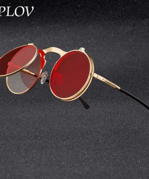 Gothic Vintage Steampunk Sonnenbrille Retro Rund Metall