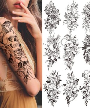Gothic Totenkopf Blumen Tattoo Aufkleber für Frauen