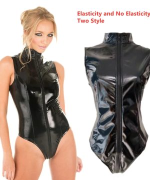 Gothic PVC Catsuit aus Kunstleder in Rot und Schwarz